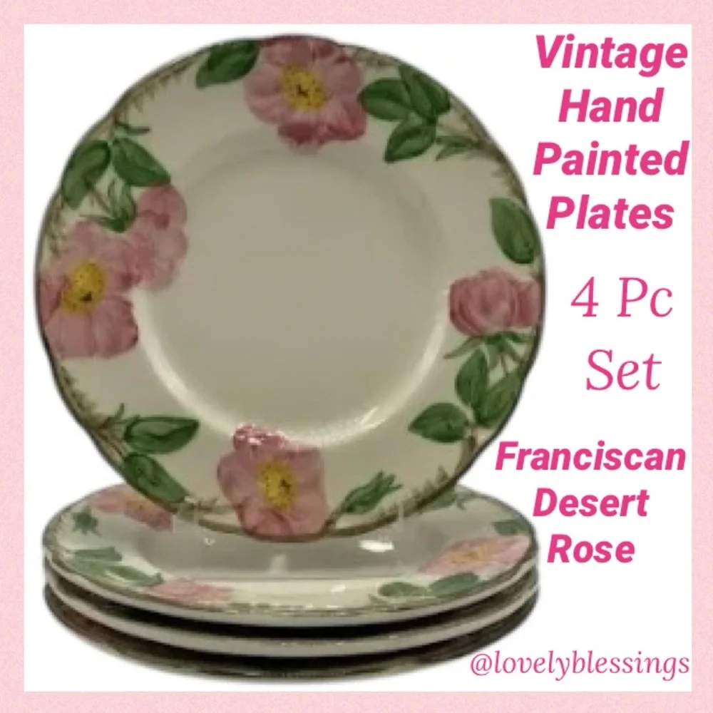 Franciscan Desert Rose 8” Salad Plate Vintage Hand Painted Dishes USA Made Cream